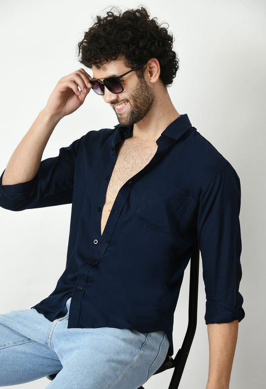 DARK NAVY BAMBOO COTTON SHIRT