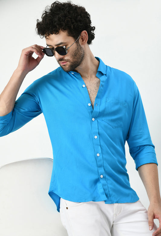 BRIGHT BLUE BAMBOO COTTON SHIRT