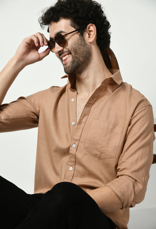 BRONZE BROWN  TEXTURED COTTON SHIRT