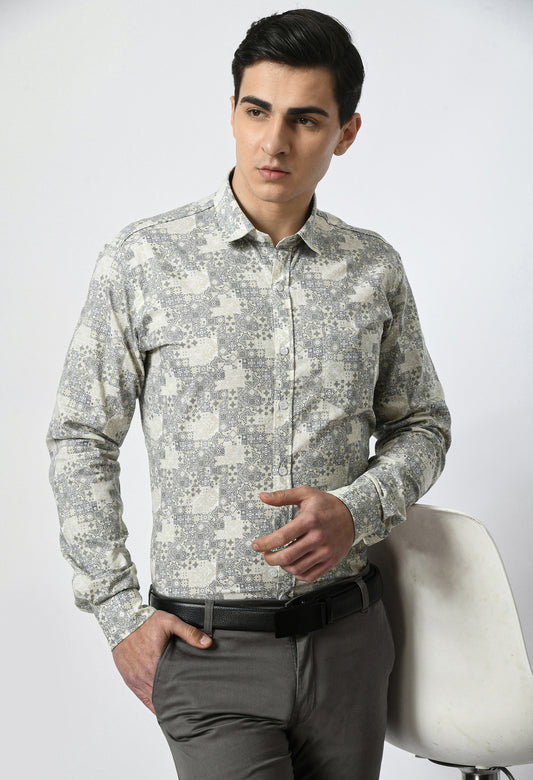 Yellow Grey Printed Shirt