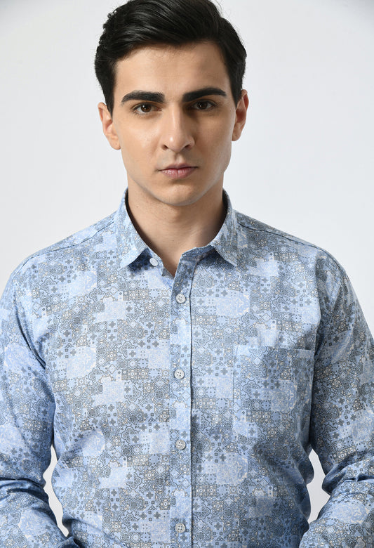 Blue Grey Printed Shirt