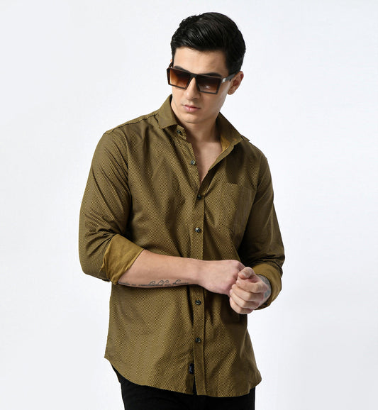 Olive Green Geometrical Printed Shirt