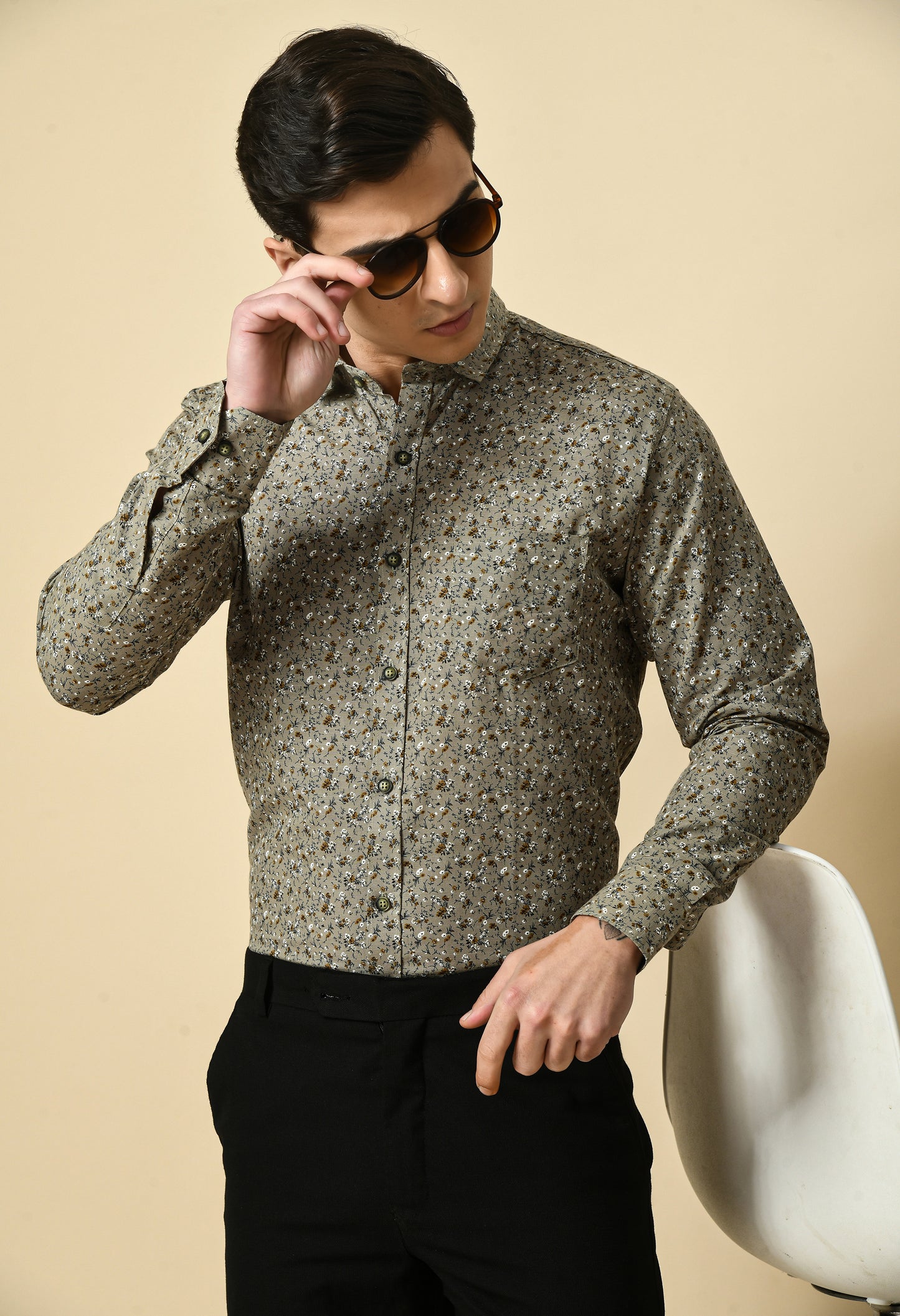 Grey Floral Elegant Shirt