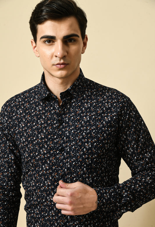 Floral Print Navy Blue Shirt